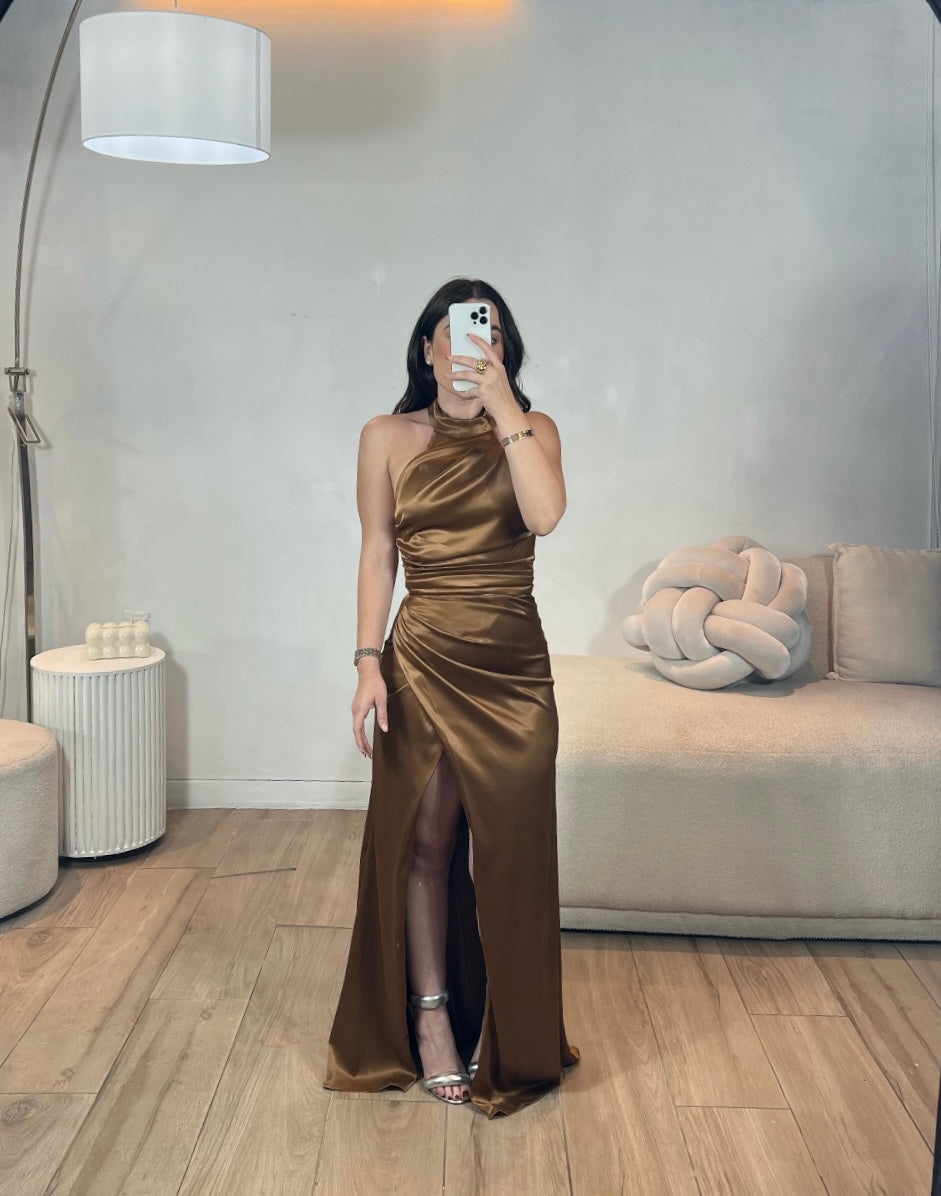 VESTIDO LARGO CAFE HALTER