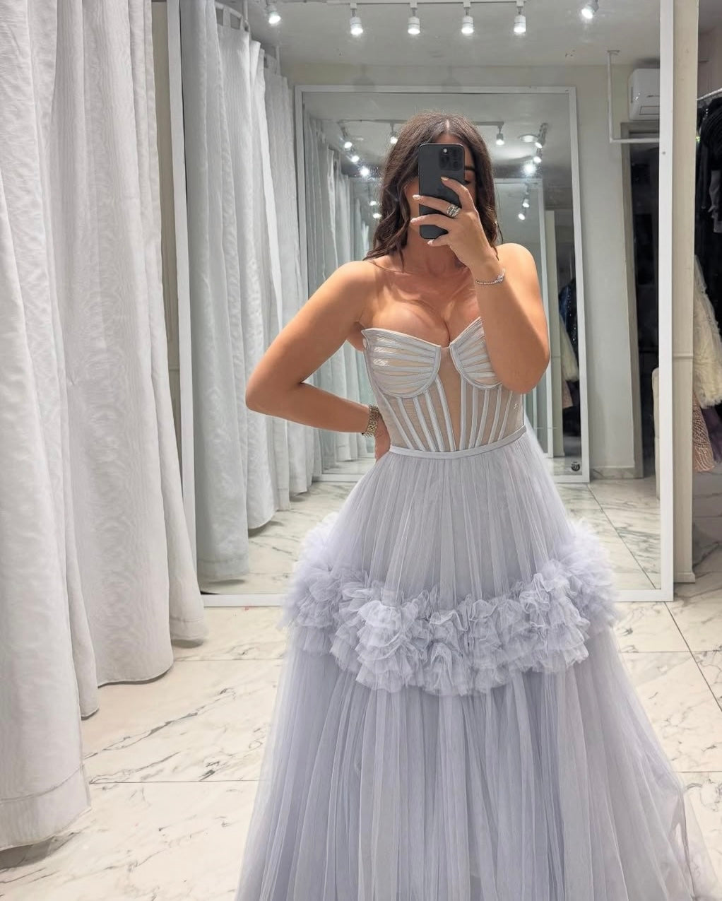 VESTIDO LARGO GRIS AMPON