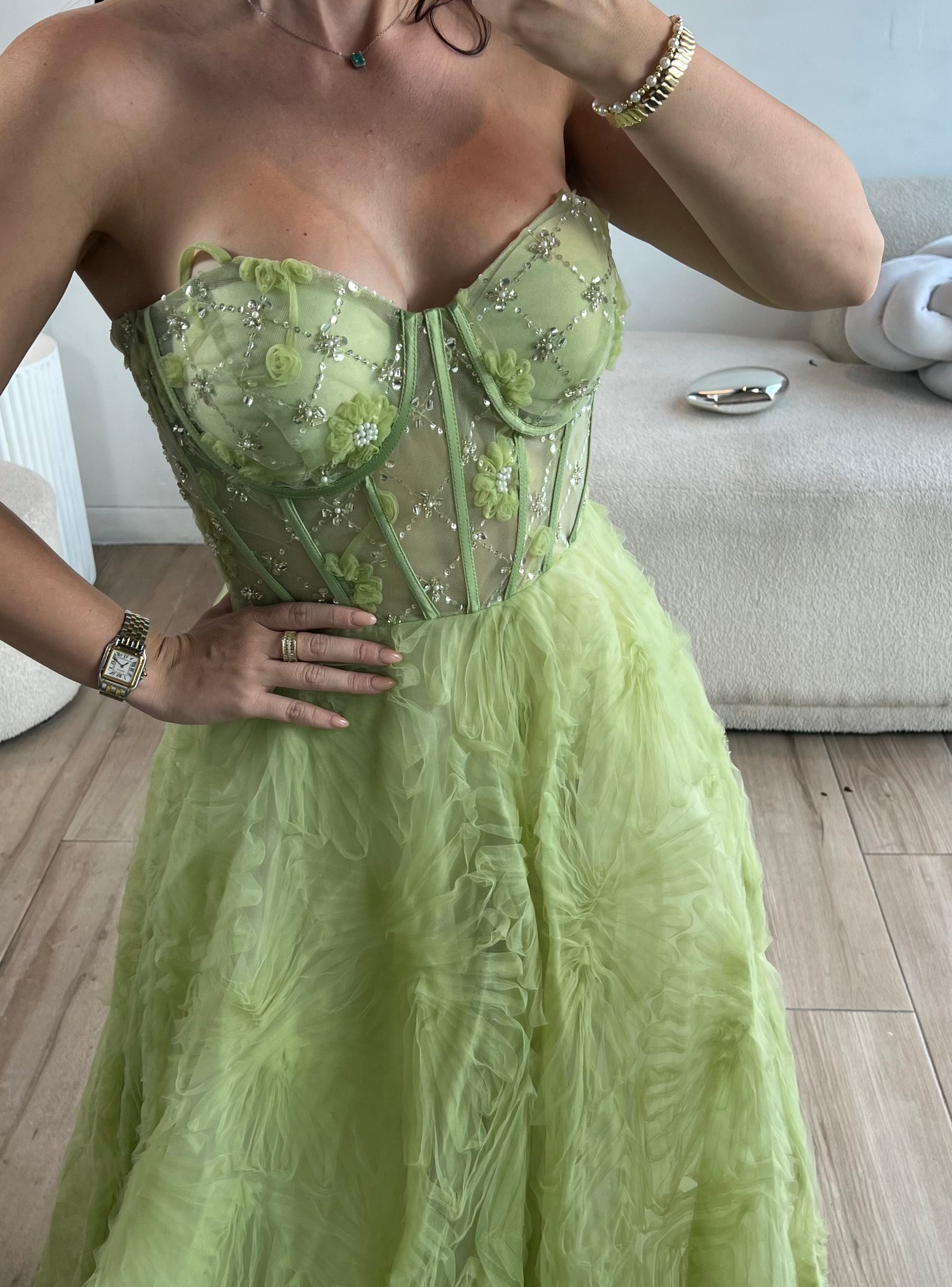 VESTIDO VERDE LARGO AMPON