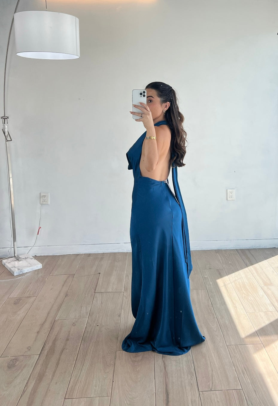 VESTIDO LARGO AZUL PETRÓLEO