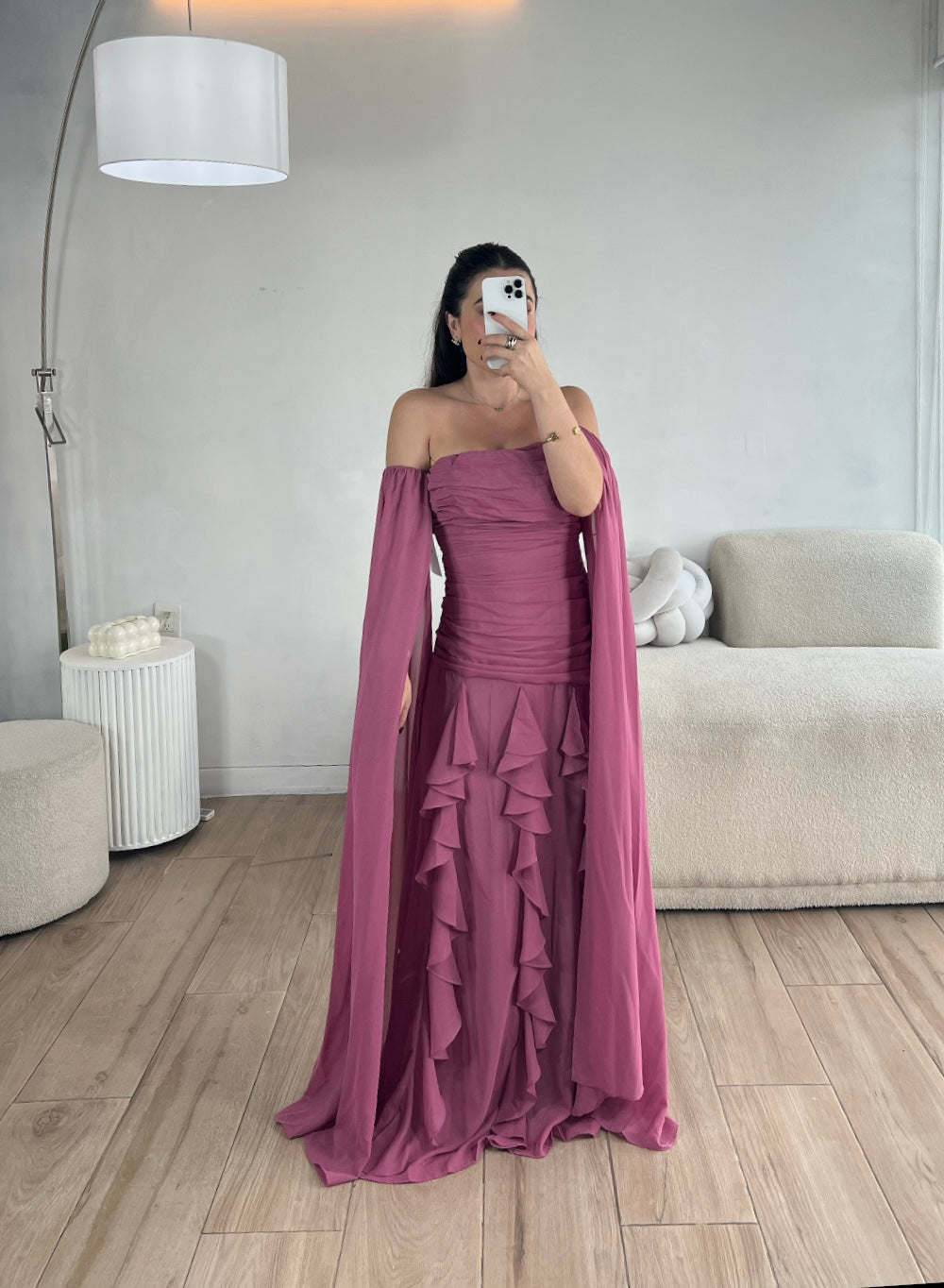 VESTIDO ROSA LARGO MANGAS LARGAS