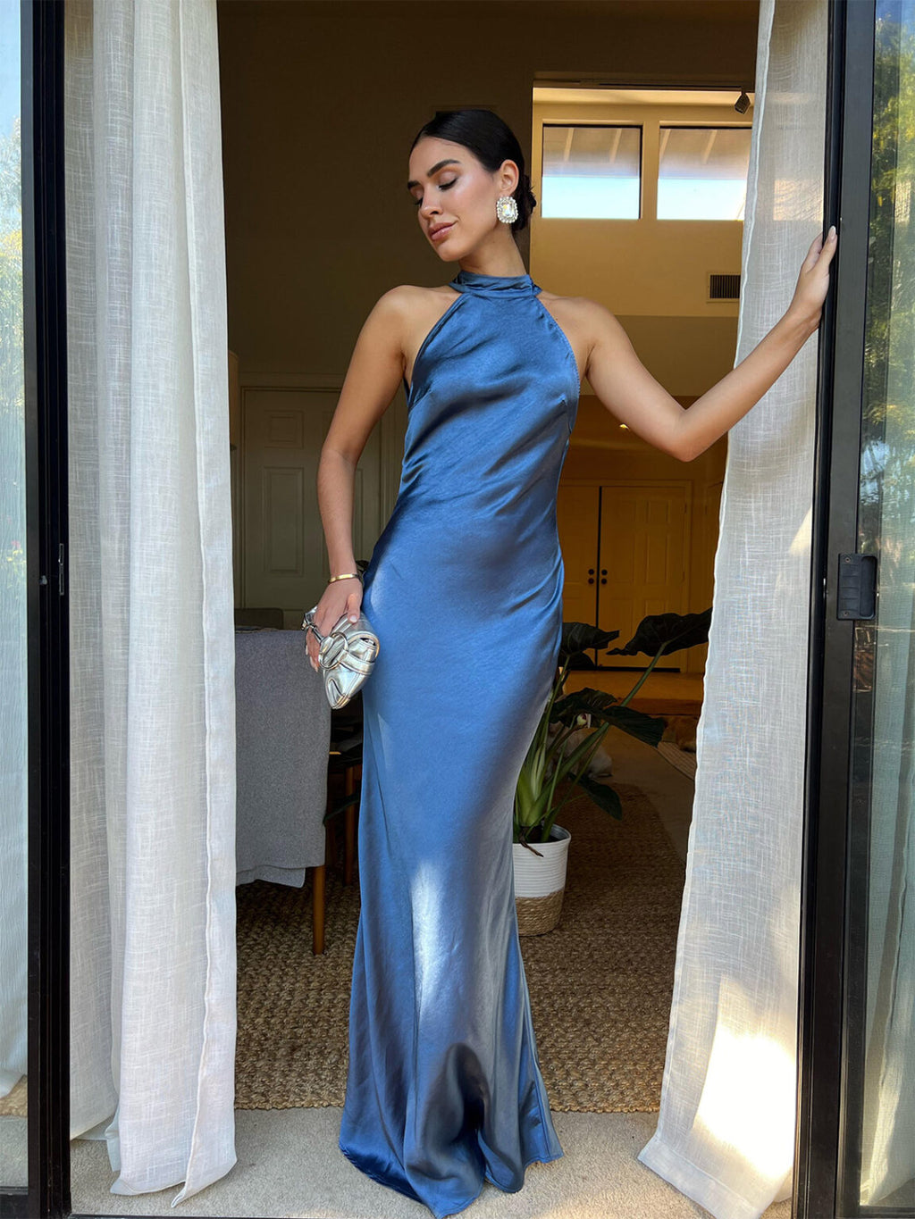 VESTIDO LARGO AZUL HALTER