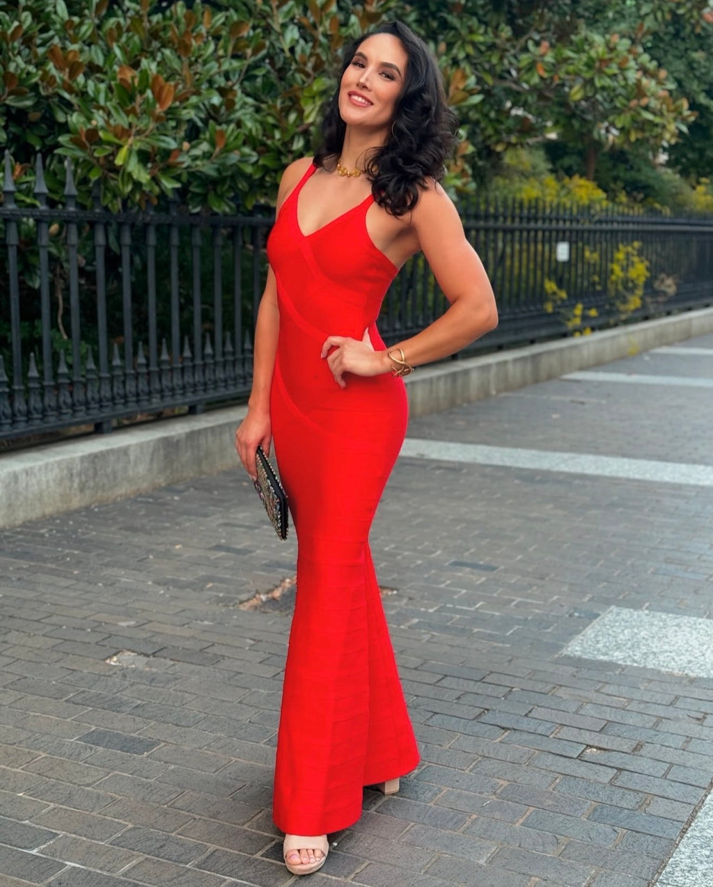 VESTIDO ROJO LARGO BANDAGE