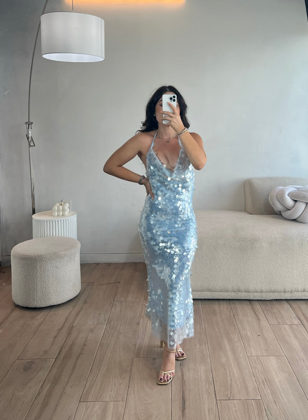 VESTIDO AZUL LENTEJUELA PLANA