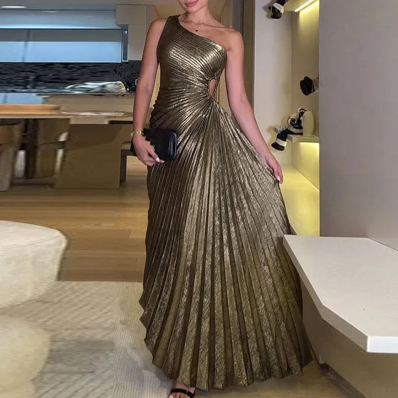 VESTIDO DORADO ONE SHOULDER