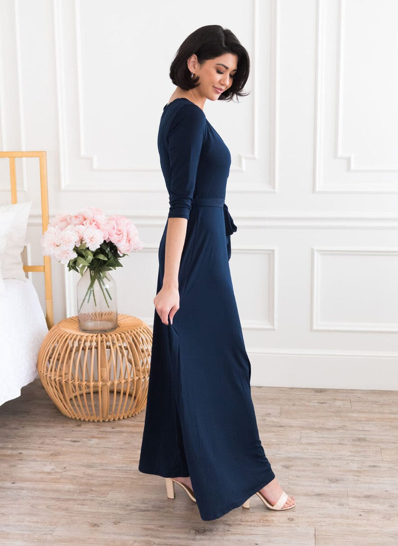 VESTIDO LARGO AZUL MARINO