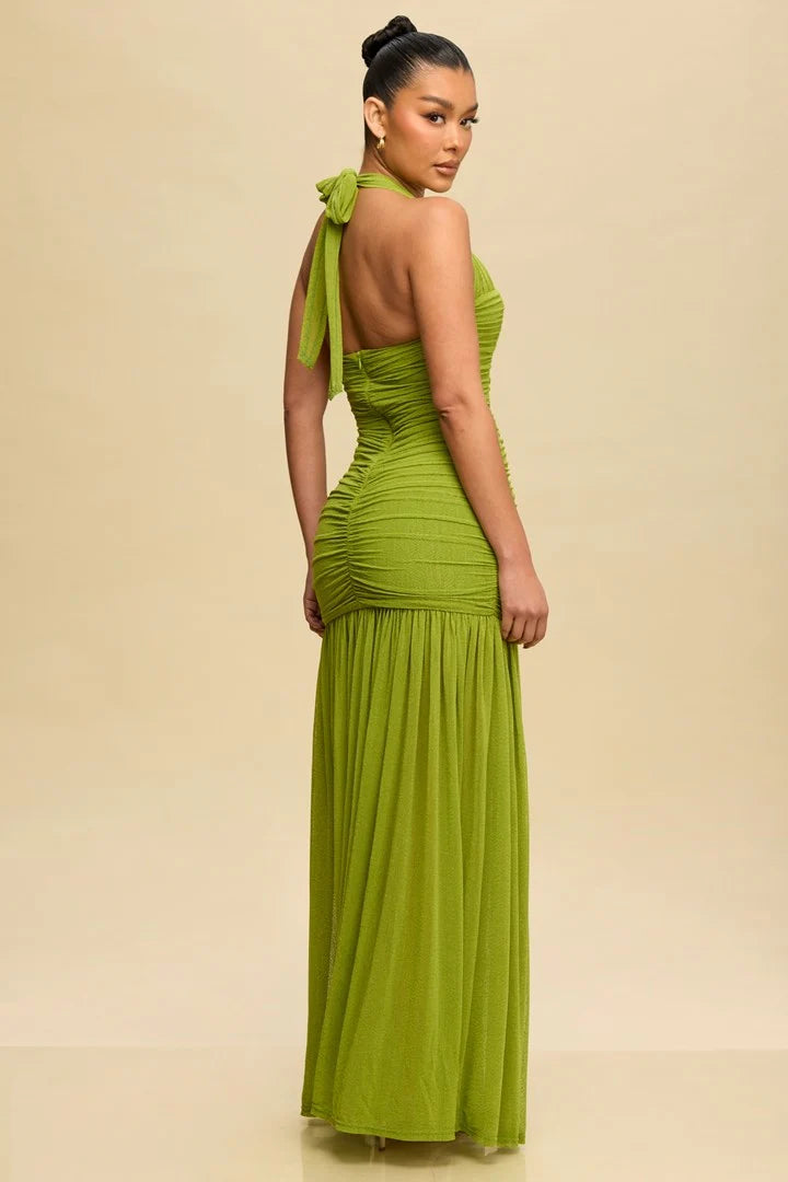 VESTIDO VERDE OLIVO DRAPPEADO