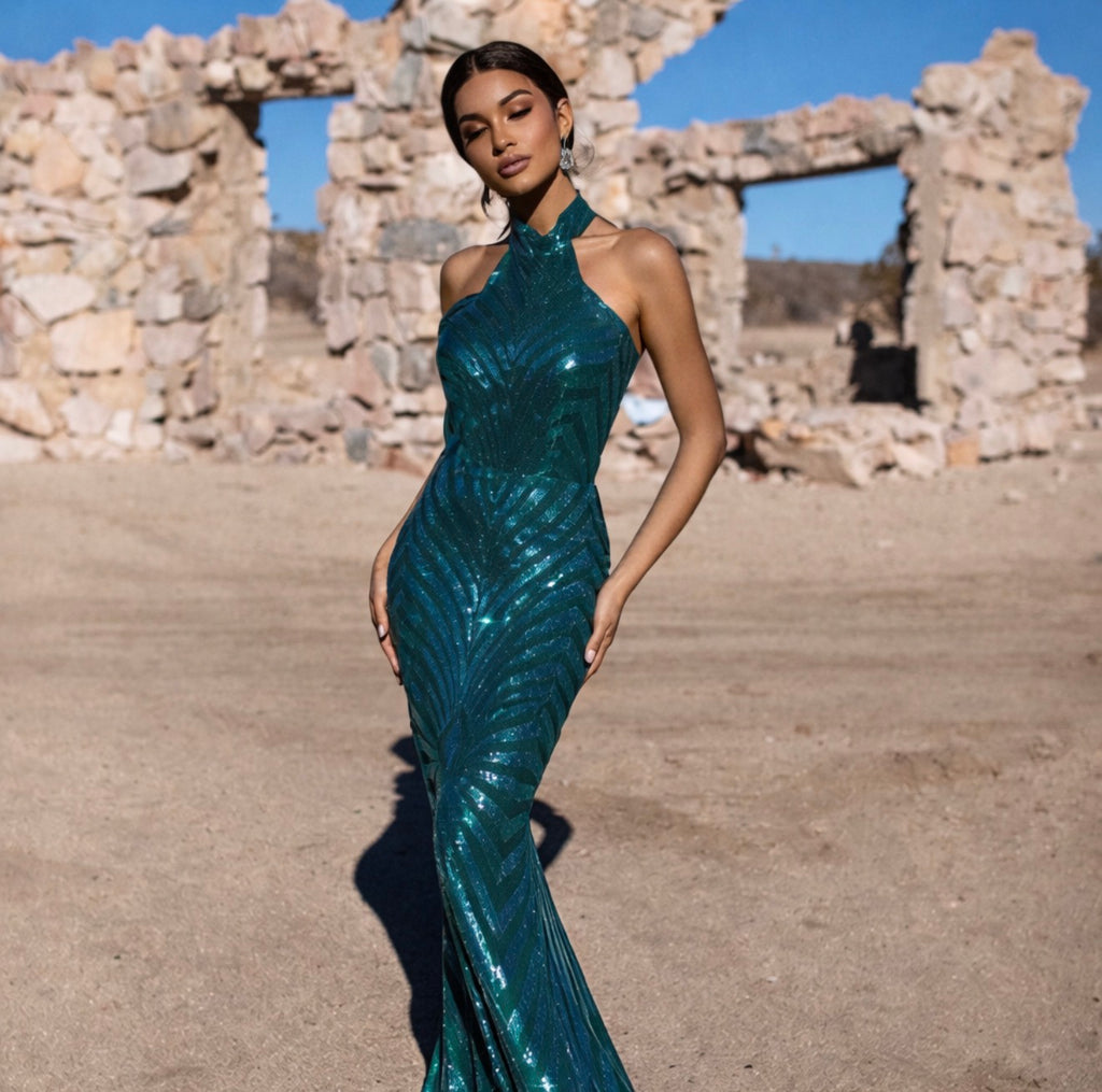 VESTIDO VERDE LARGO HALTER