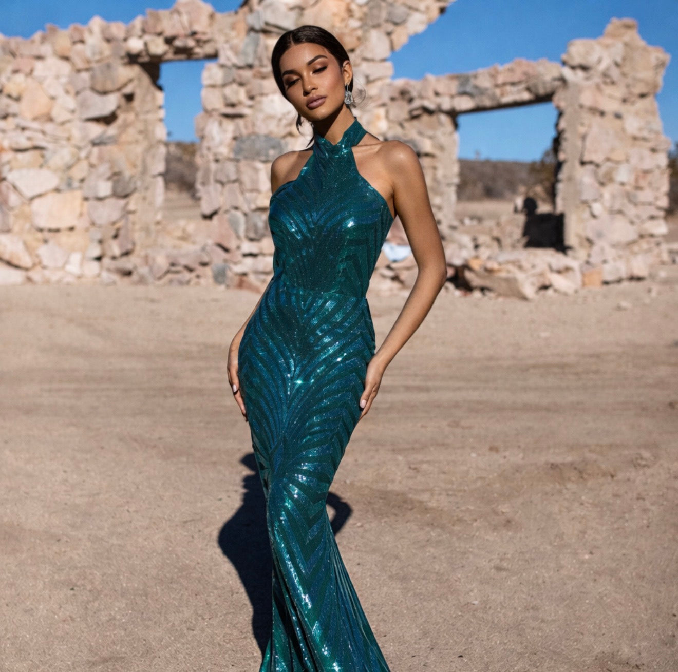 VESTIDO VERDE LARGO HALTER