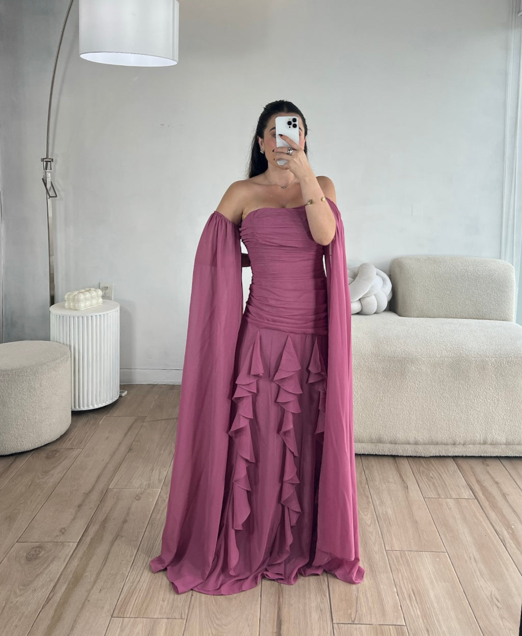 VESTIDO ROSA LARGO MANGAS LARGAS