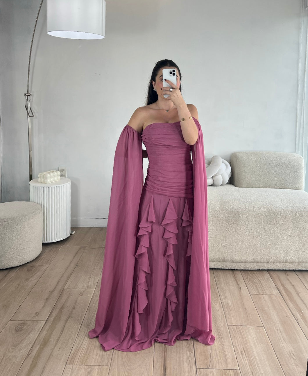 VESTIDO ROSA LARGO MANGAS LARGAS