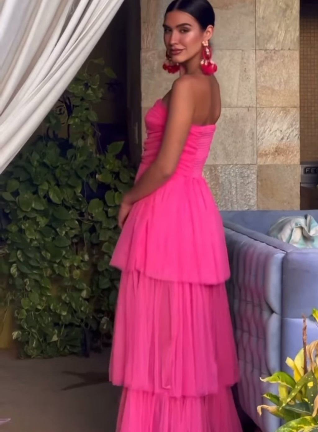 VESTIDO ROSA LARGO STRAPLESS