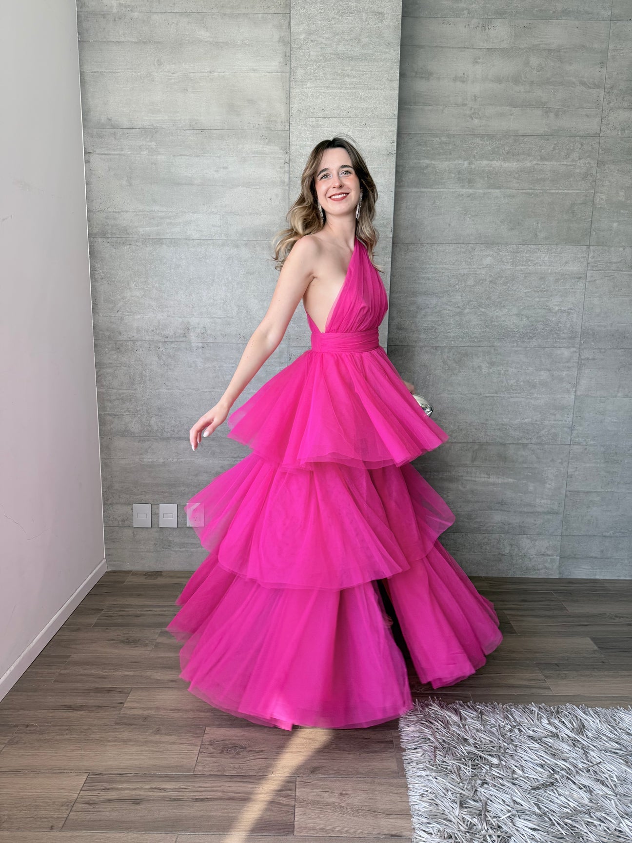 VESTIDO ROSA ONE SHOULDER