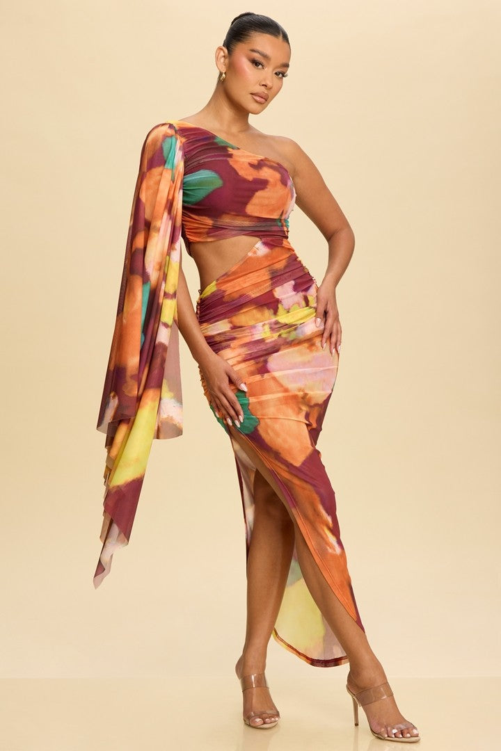 VESTIDO NARANJA ONE SHOULDER