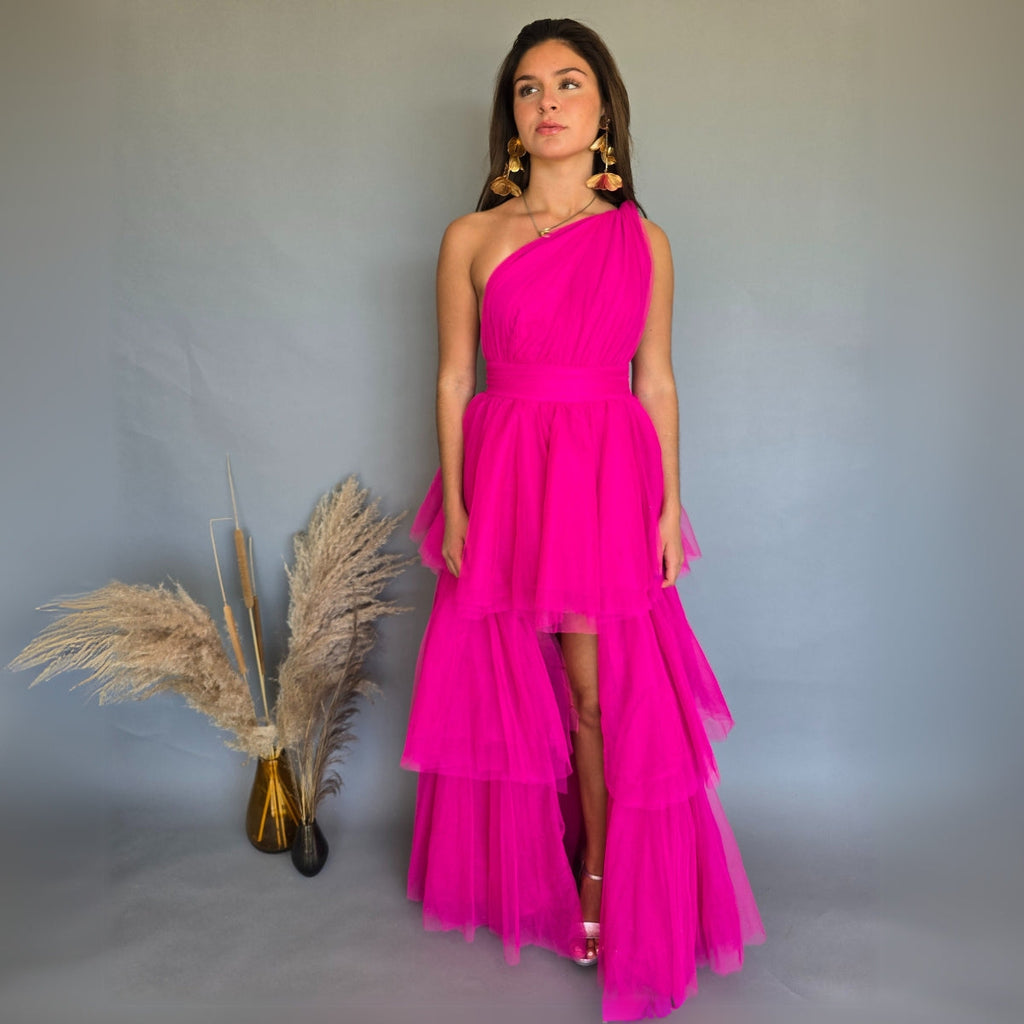 VESTIDO ROSA ONE SHOULDER