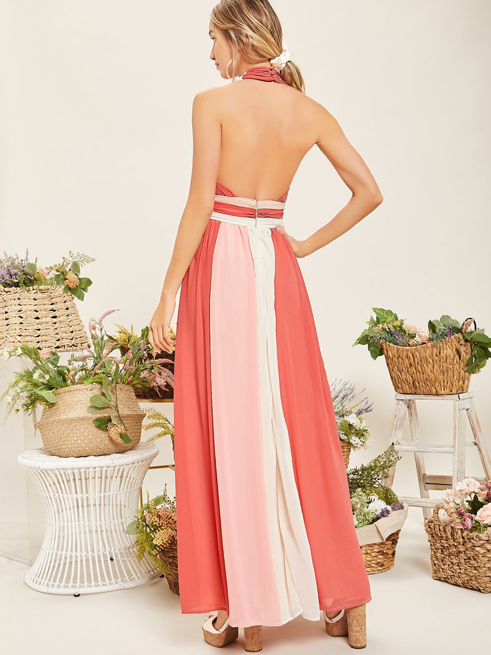 VESTIDO LARGO BICOLOR