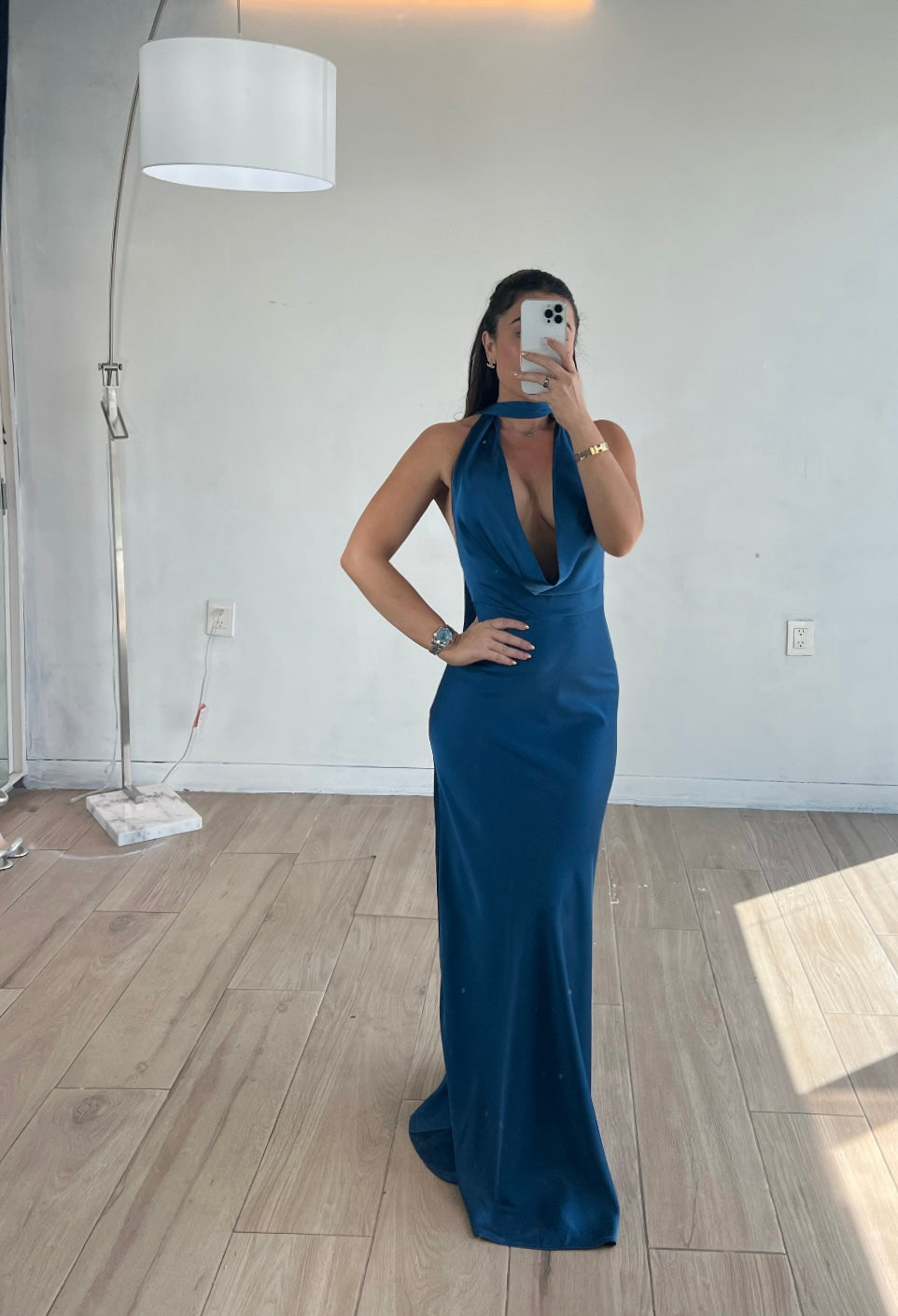VESTIDO LARGO AZUL PETRÓLEO