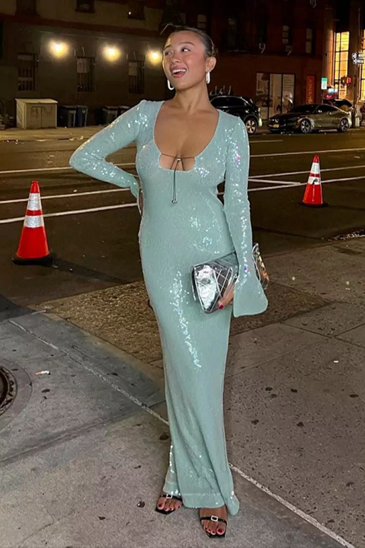 VESTIDO LARGO DE LENTEJUELAS