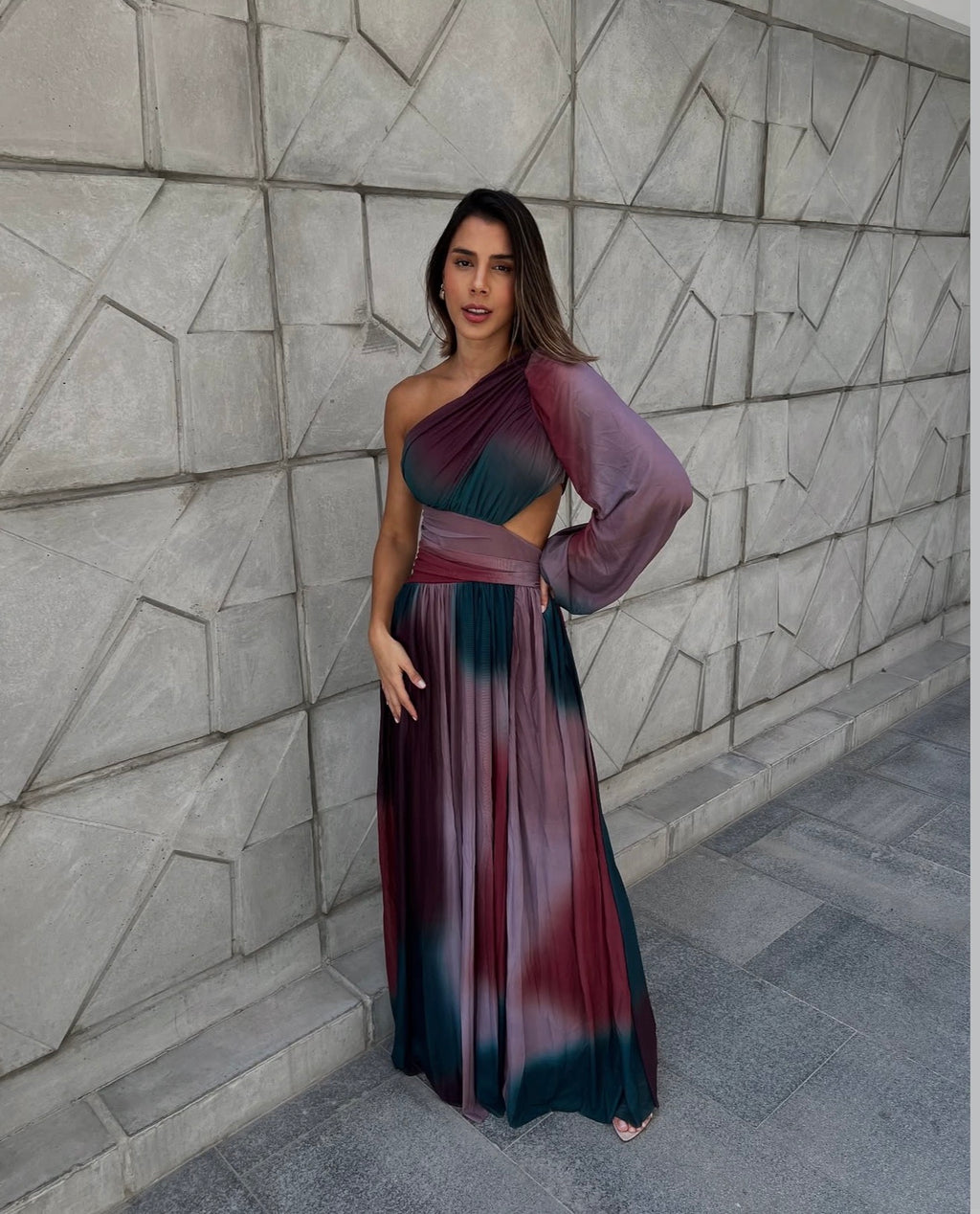 VESTIDO LARGO ONE SHOLDER COLOR