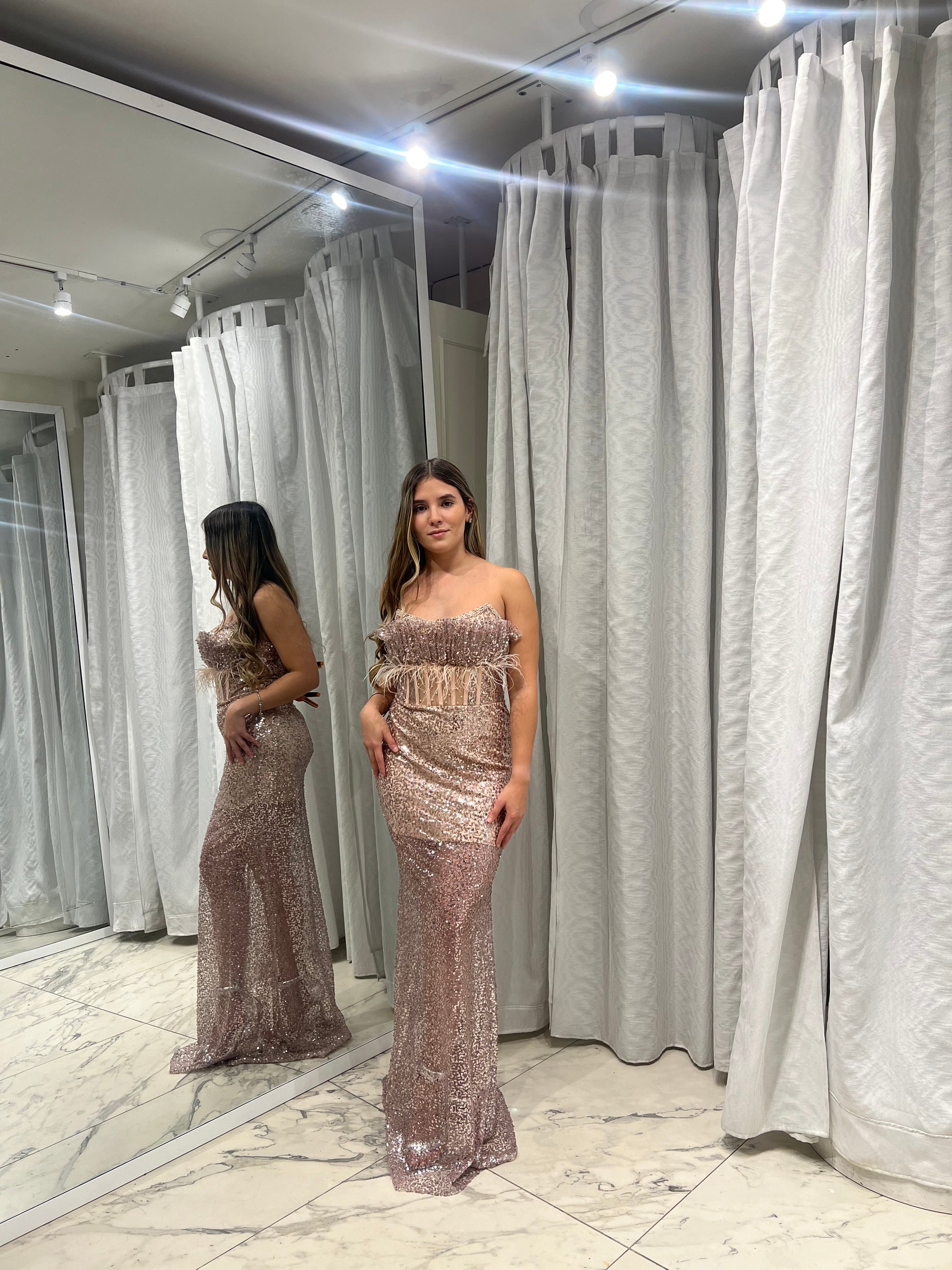 VESTIDO LARGO ROSA BAJITO