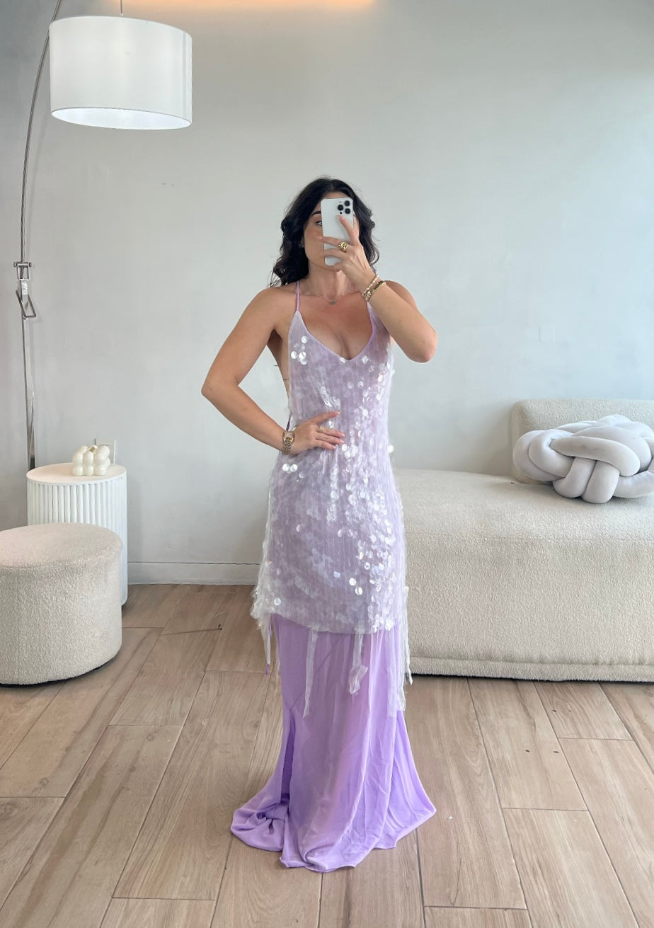 VESTIDO LARGO BACKLESS LILA
