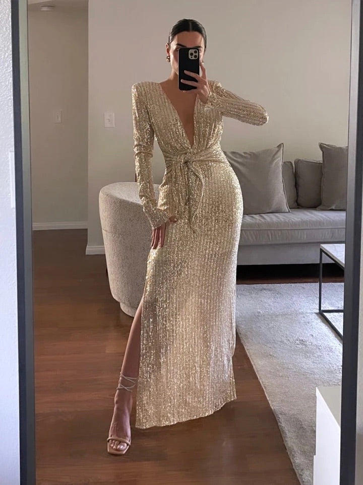 VESTIDO LARGO DE LENTEJUELAS