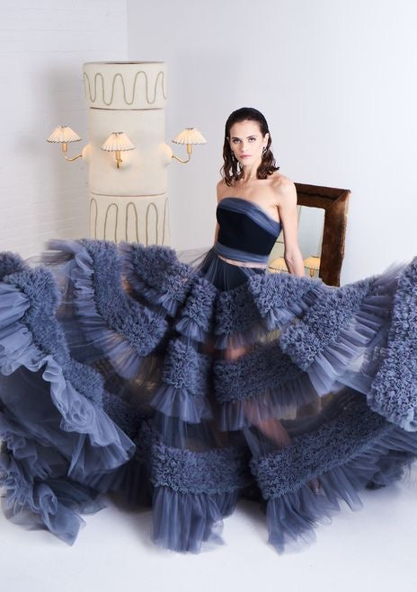 VESTIDO LARGO AZUL DE TULE