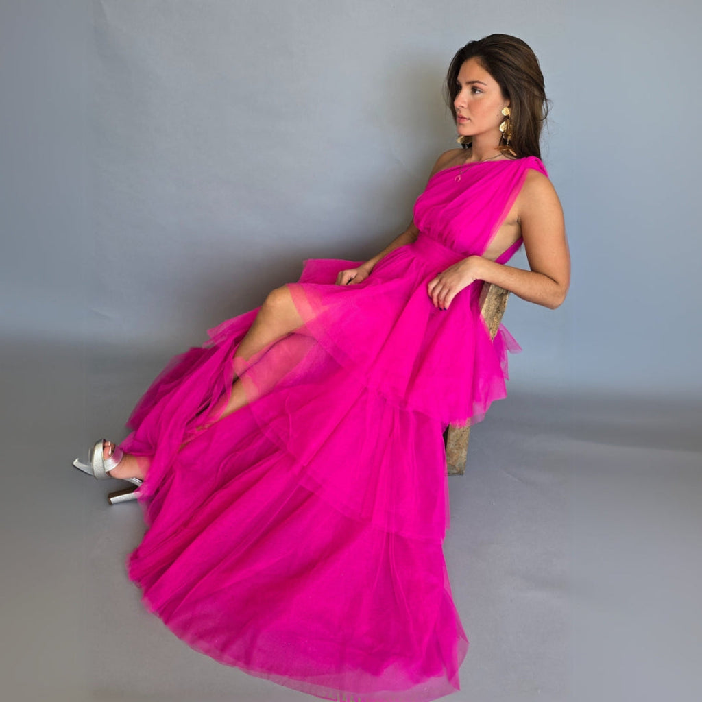 VESTIDO ROSA ONE SHOULDER