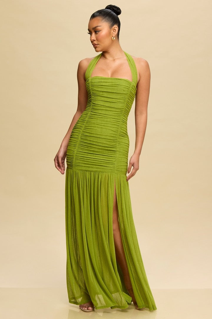 VESTIDO VERDE OLIVO DRAPPEADO