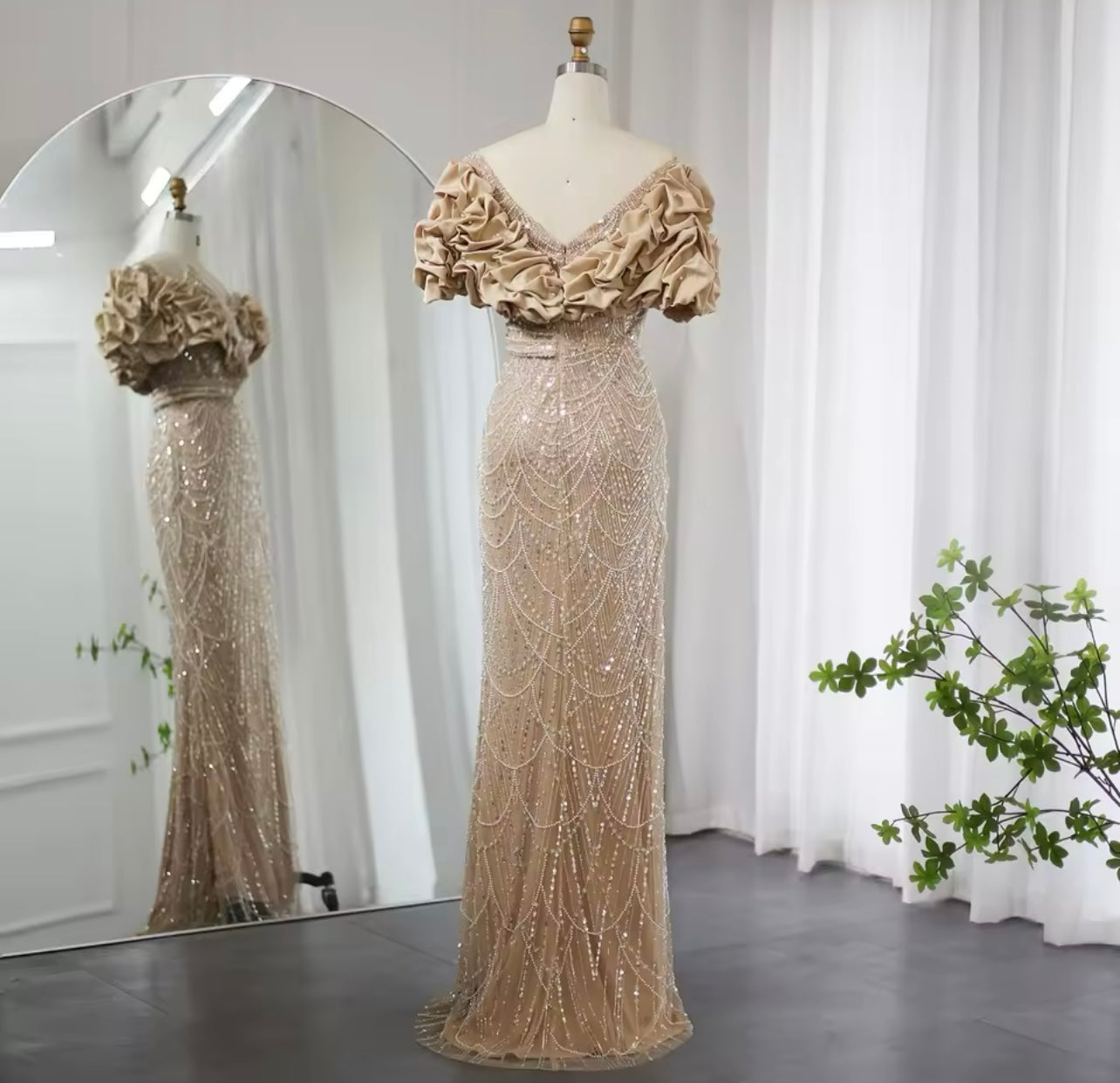 VESTIDO COLOR CHAMPAGNE DORADO