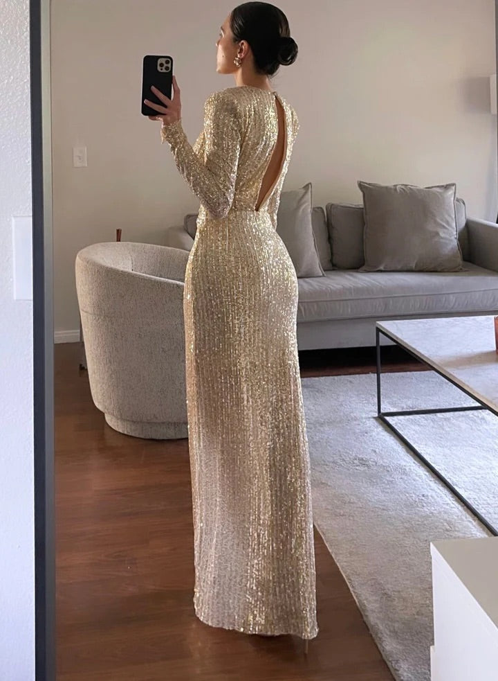 VESTIDO LARGO DE LENTEJUELAS