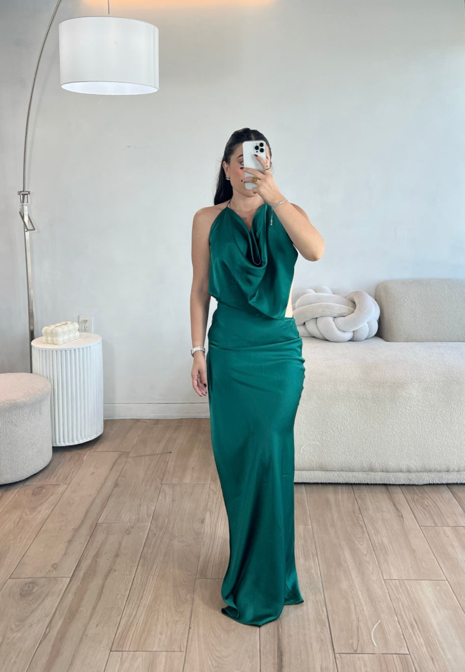 VESTIDO VERDE LARGO SATIN