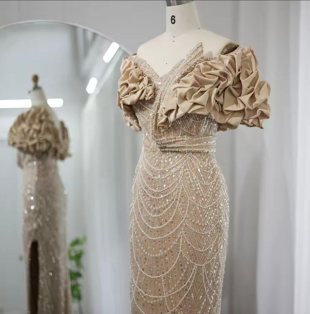 VESTIDO COLOR CHAMPAGNE DORADO