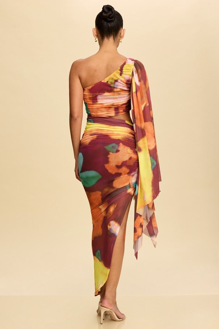 VESTIDO NARANJA ONE SHOULDER