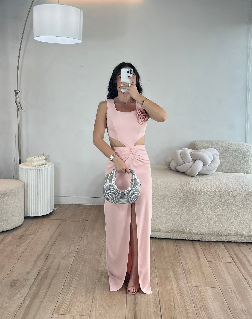 VESTIDO LARGO ROSA BAJITO
