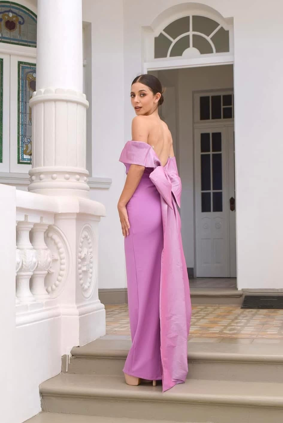 VESTIDO PURPLE CON MOÑO