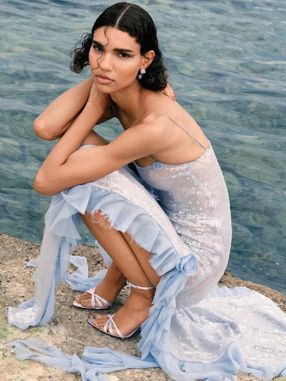 VESTIDO LARGO AZUL BAJITO