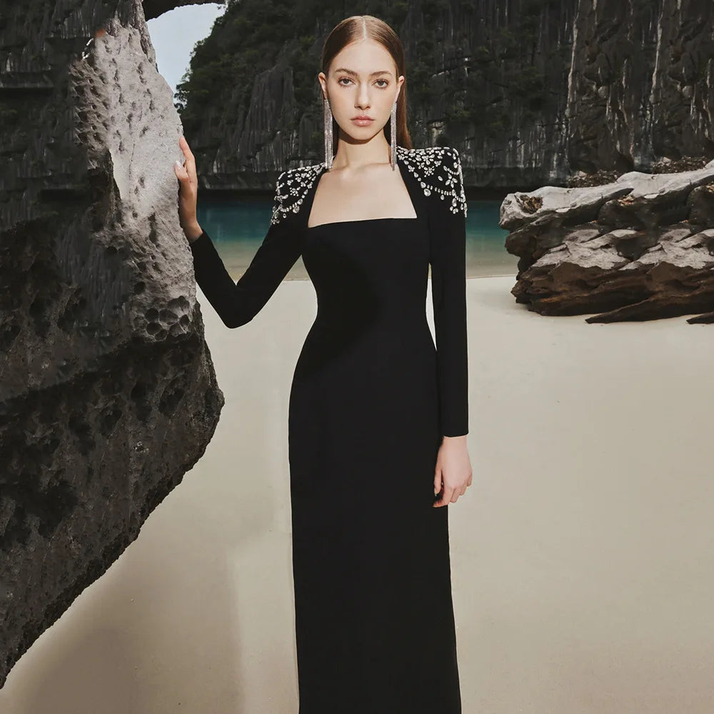 VESTIDO NEGRO LARGO BANDAGE