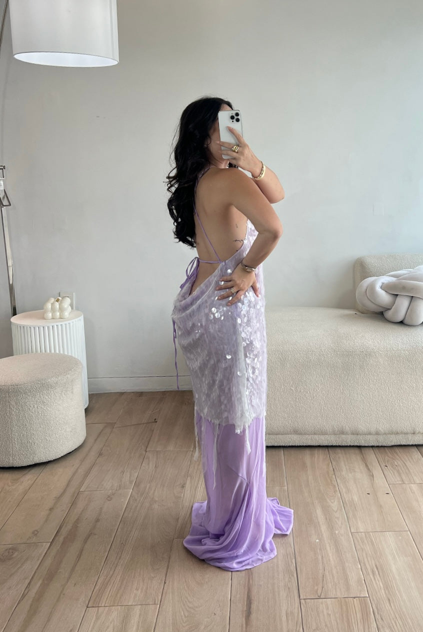 VESTIDO LARGO BACKLESS LILA