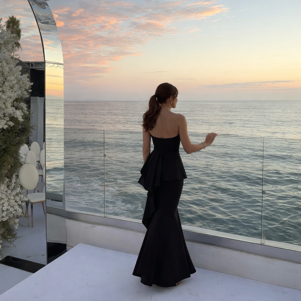 VESTIDO NEGRO LARGO STRAPLE