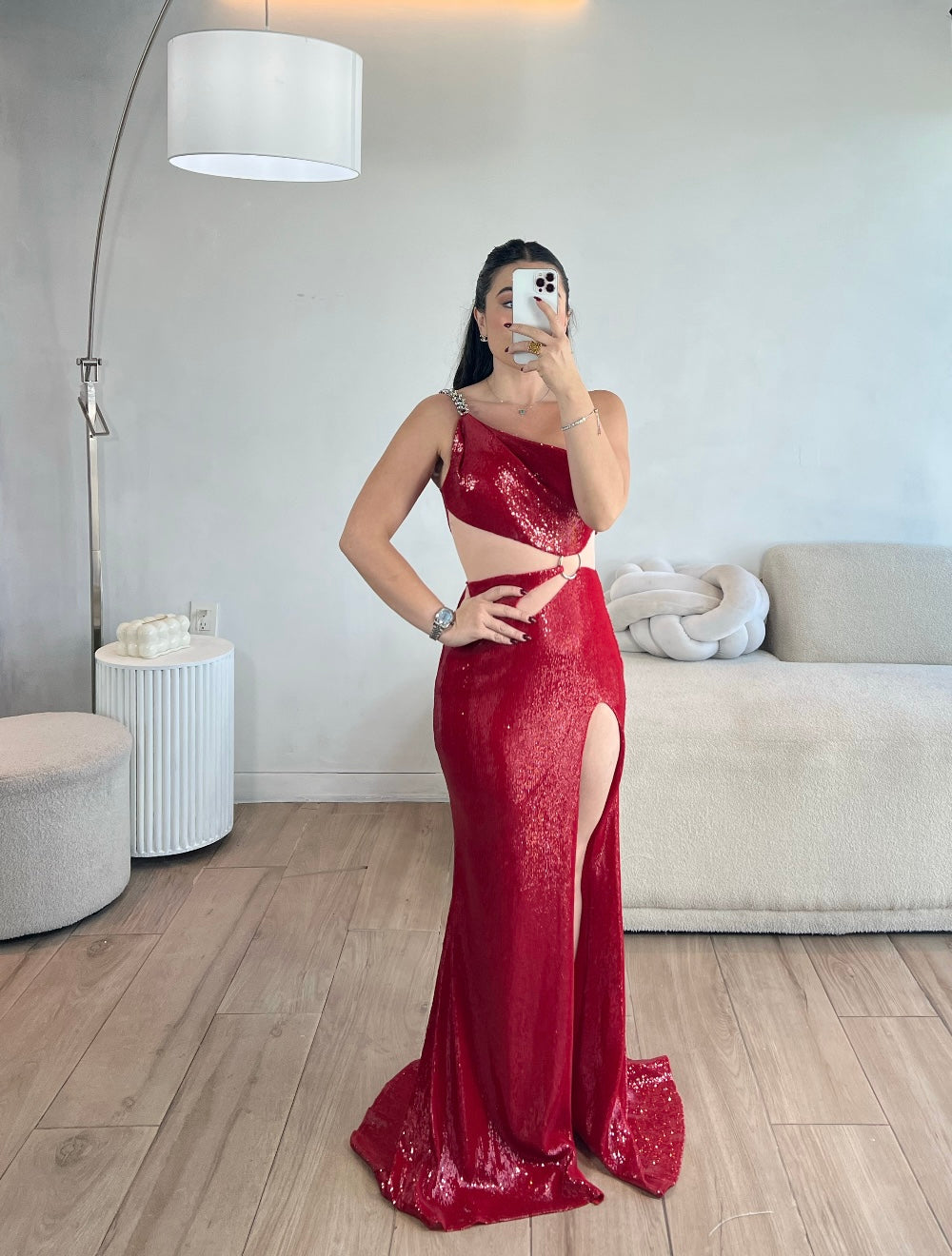 VESTIDO ROJO LARGO LENTEJUELA