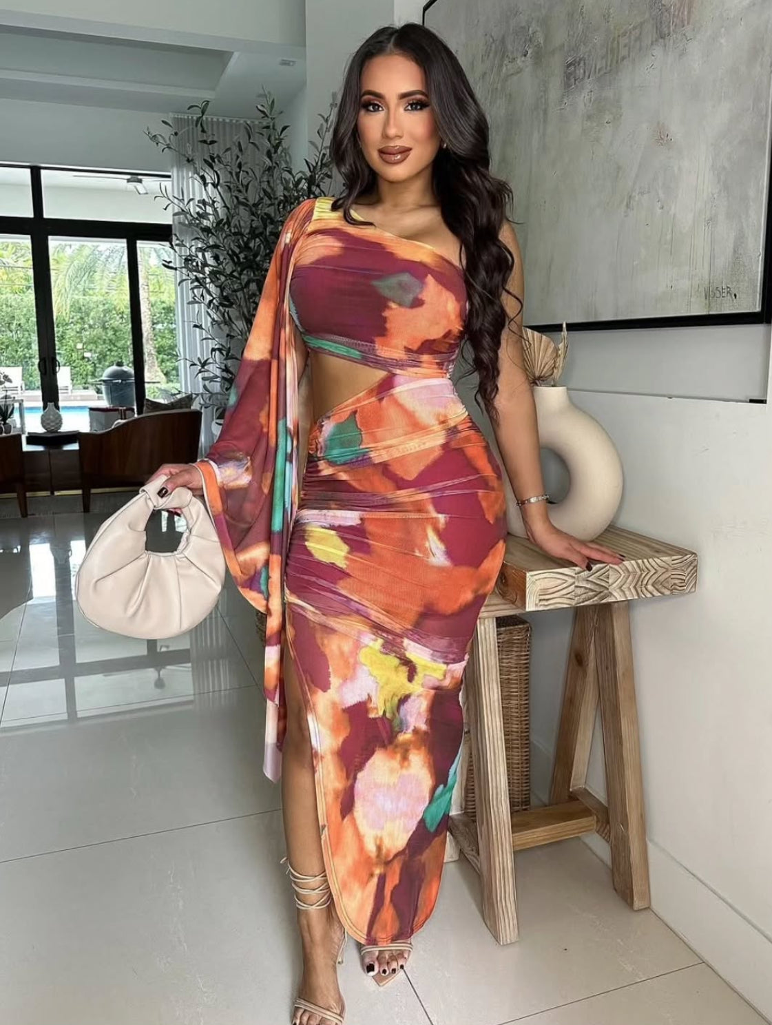 VESTIDO NARANJA ONE SHOULDER