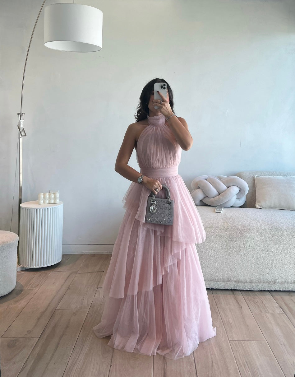 VESTIDO LARGO ROSA DE TUL