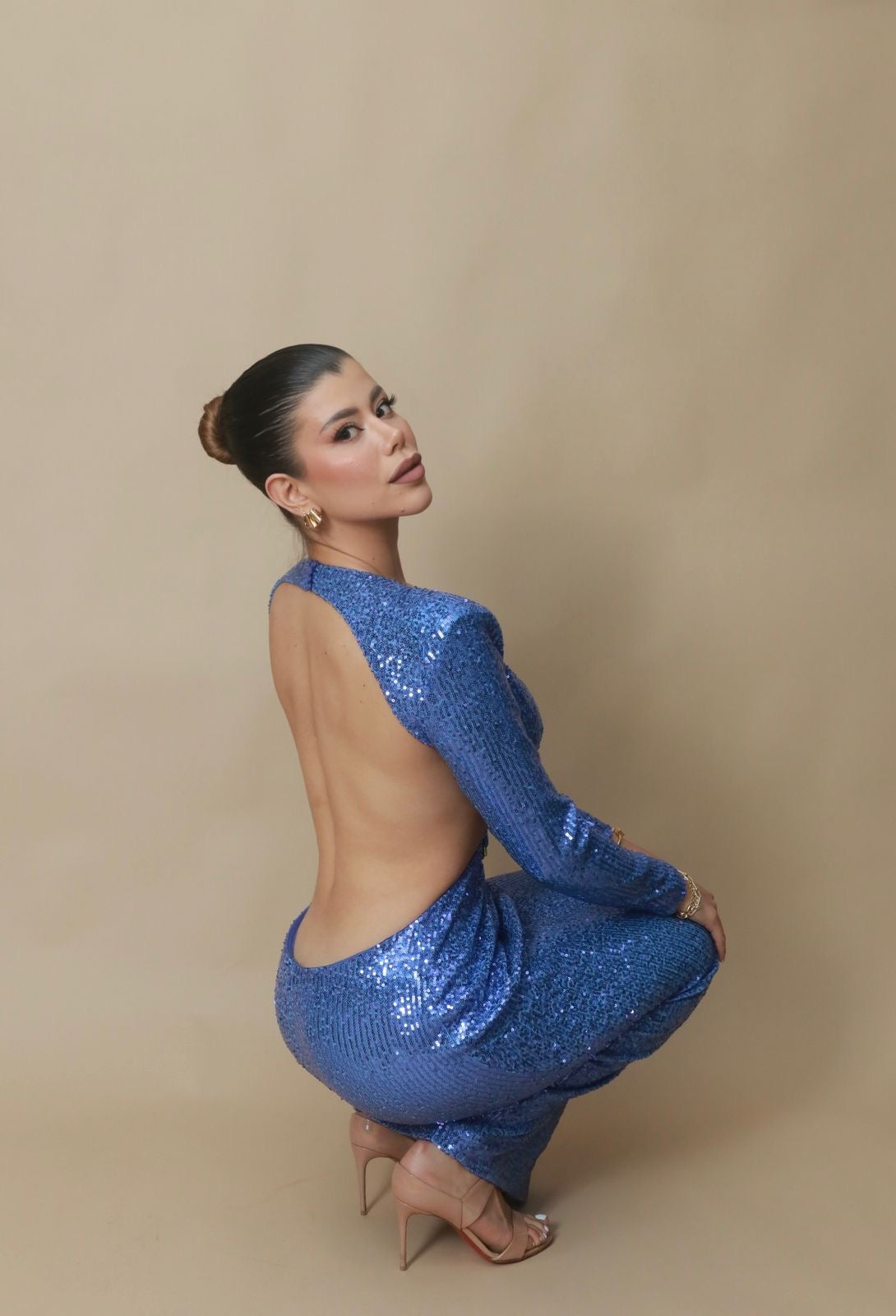 VESTIDO LARGO AZUL LENTEJUELA