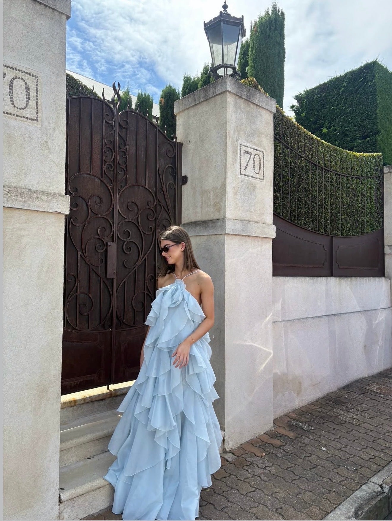 VESTIDO BABY BLUE HALTER LARGO