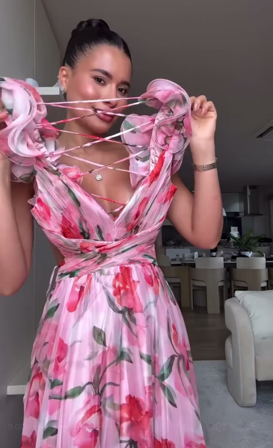 VESTIDO LARGO ROSA FLOREADO