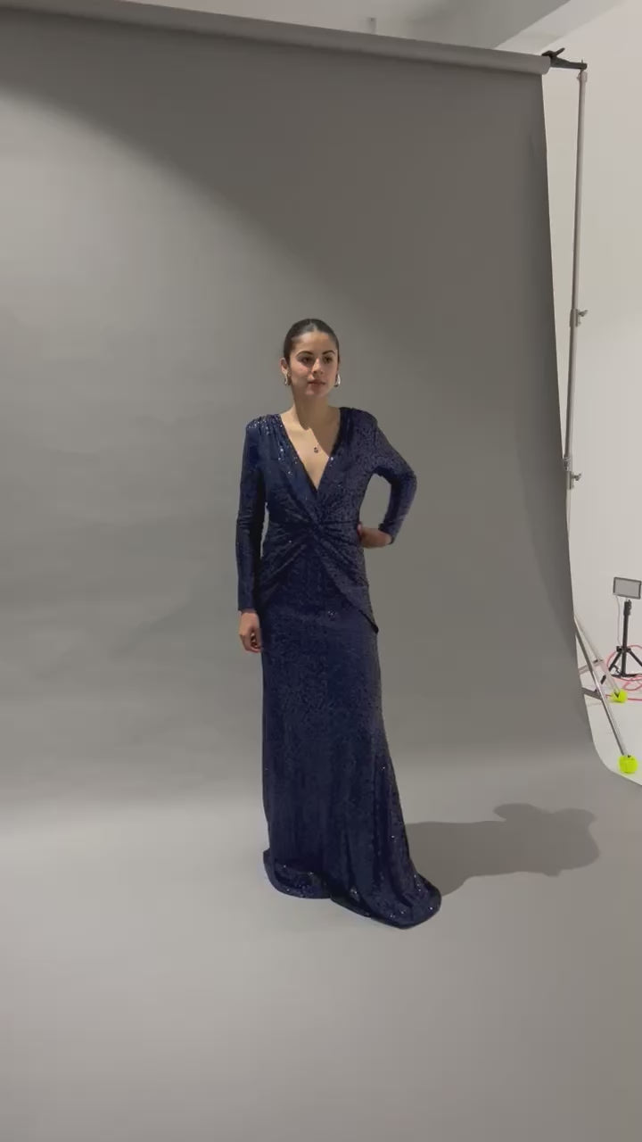 VESTIDO LARGO AZUL MARINO